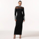 SC Long Sleeve Hot Drill Slim Maxi Dress BY-7592