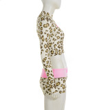 SC Leopard Letter Print Long Sleeve Tops Two Piece Shorts Set GPKJ-MJS45786