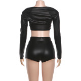 SC Long Sleeve Solid Color Two Piece Shorts Set DLSF-K25S87081