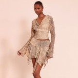 SC Snake Print Long Sleeve Tops Two Piece Skirts Set GSZM-Q25ST381