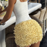 SC 3D Flowers Solid Color Mini Skirt GNZD-32810