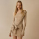 SC Solid Color Slash Shoulder Lace Up Mini Dress GAXB-D377DS
