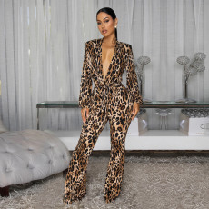 SC Leopard Print V Neck Jumpsuit BY-7586