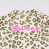 SC Leopard Letter Print Long Sleeve Tops Two Piece Shorts Set GPKJ-MJS45786