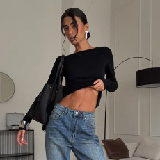 SC Long Sleeve Solid Color Backless Tops GAXB-D501TP