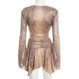 SC Snake Print Long Sleeve Tops Two Piece Skirts Set GSZM-Q25ST381