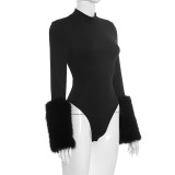 SC Furrzy Patchwork Sleeve Solid Color Bodysuit GDSF-J25BS341