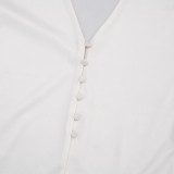 SC Solid Color V Neck Blazer Seven-Tenths Pants Two Piece Set GDSF-J25ST394