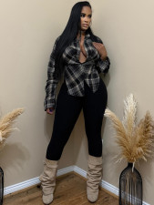 SC Long Sleeve V Neck Plaid Print Shirt CH-25070