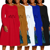 SC Plus Size Solid Color Flower Big Swing Midi Dress BGN-365