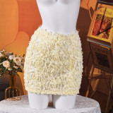 SC 3D Flowers Solid Color Mini Skirt GNZD-32810
