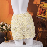 SC 3D Flowers Solid Color Mini Skirt GNZD-32810