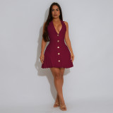 SC Sleeveless V Neck Backless Mini Dress BY-7587