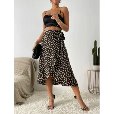 SC Tie Up Print Split Half Body Skirt GYXN-52379