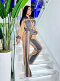 SC Denim Patchwork Contrast Color Two Piece Pants Set TE-4742