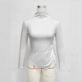 SC Solid Color Drawstring Irregular Tops GZJF-2648