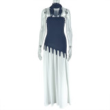 SC Contrast Color Patchwork Wrap Chest Maxi Dress GJYO-JD302968