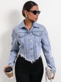 SC Loose Holes Long Sleeve Short Denim Jackets GYXN-35705