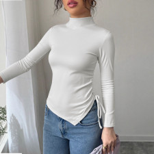 SC Solid Color Drawstring Irregular Tops GZJF-2648