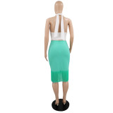 SC Cross Halterneck Tops Tassel Skirt 2 Piece Set GYLY-9660