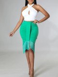 SC Cross Halterneck Tops Tassel Skirt 2 Piece Set GYLY-9660
