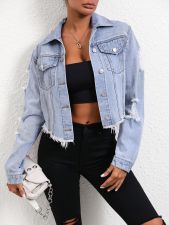 SC Loose Holes Long Sleeve Short Denim Jackets GYXN-35705