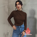 SC Solid Color Half-high Collar Pleated Tops GZJF-2649