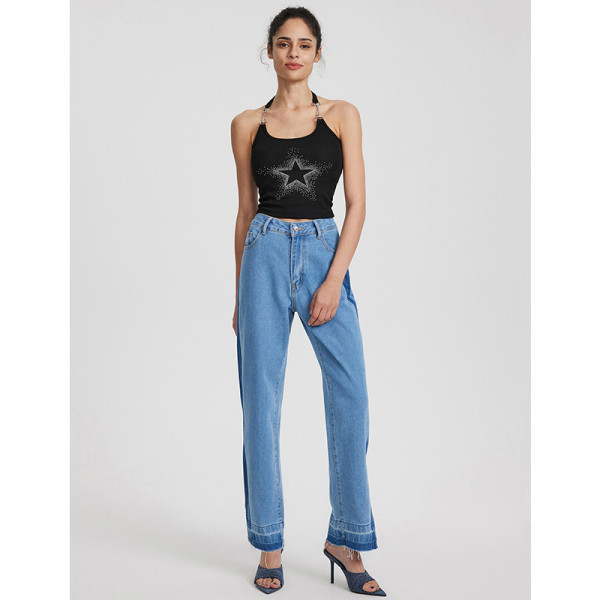 SC Retro High-Waisted Split Straight Jeans GYXN-15160