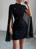 SC Round-Neck Pearl Cape Midi Dress GYSM-0023