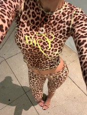 SC Leopard Print Long Sleeve Tops Seven-Tenths Pants Suit  YWXS-XS-45632