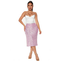 SC Solid Color Sequin Half Body Skirt GYOM-8886