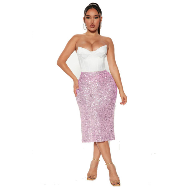 SC Solid Color Sequin Half Body Skirt GYOM-8886