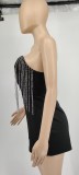 SC Rhinestone Deep V-Neck Tassel  Wrap Romper GYOM-8855