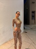 SC Leopard Print Long Sleeve Tops Seven-Tenths Pants Suit  YWXS-XS-45632