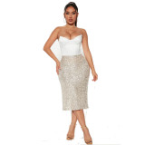 SC Solid Color Sequin Half Body Skirt GYOM-8886