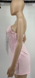 SC Rhinestone Deep V-Neck Tassel  Wrap Romper GYOM-8855