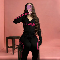 SC Letter Print Zipper Hooded Sport Pants Suit GSLF-K25S82989