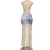 SC Solid Color Tie Up Tube Top Skirt 3 Piece Set GSLF-K25S83846