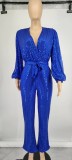 SC Sequin Deep V Neck Tie Up Jumpsuit GYOM-8794