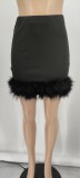 SC Fur Patchwork Solid Color Skirt GYOM-8858