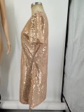 SC V Neck Short Sleeve Sequin Casual Dress GYOM-8885