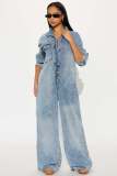 SC Fashion Denim Long Sleeve Flare Jumpsuit LX-8607