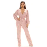 SC Sequin Deep V Neck Tie Up Jumpsuit GYOM-8794
