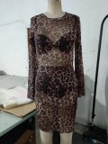 SC Plus Size Leopard Print Flare Sleeve Backless Mini Dress GYOM-8754