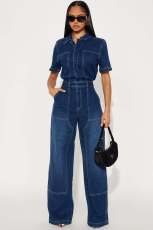 SC Fashion Short Sleeve Denim Jumpsuit LX-8605