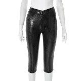 SC Solid Color Snake Print Skinny Seventh Pant GDSF-J25PT040