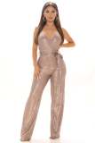 SC Sequin Sling V Neck Tie Up Jumpsuit GYOM-8817