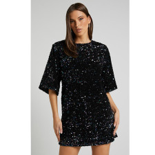 SC Plus Size V Neck Backless Sequin Mini Dress GYOM-8921