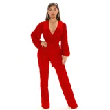 SC Sequin Deep V Neck Tie Up Jumpsuit GYOM-8794