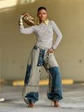 SC Two-tone Patchwork Contrast Frayed Edge Jeans GYLN-5943